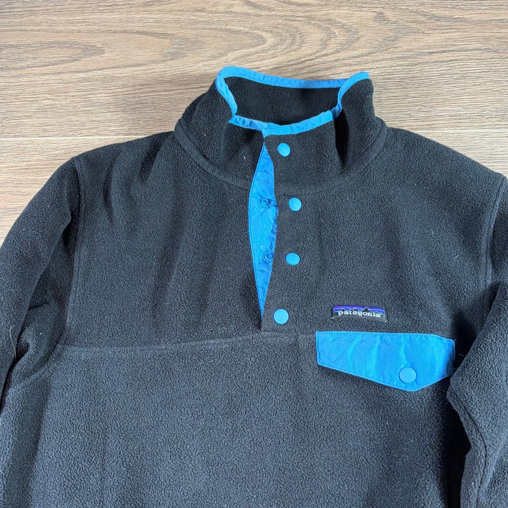 Patagonia Synchilla Snap-T Fleece Pullover Black Blue Trim Womens Small Retro - Picture 13 of 13